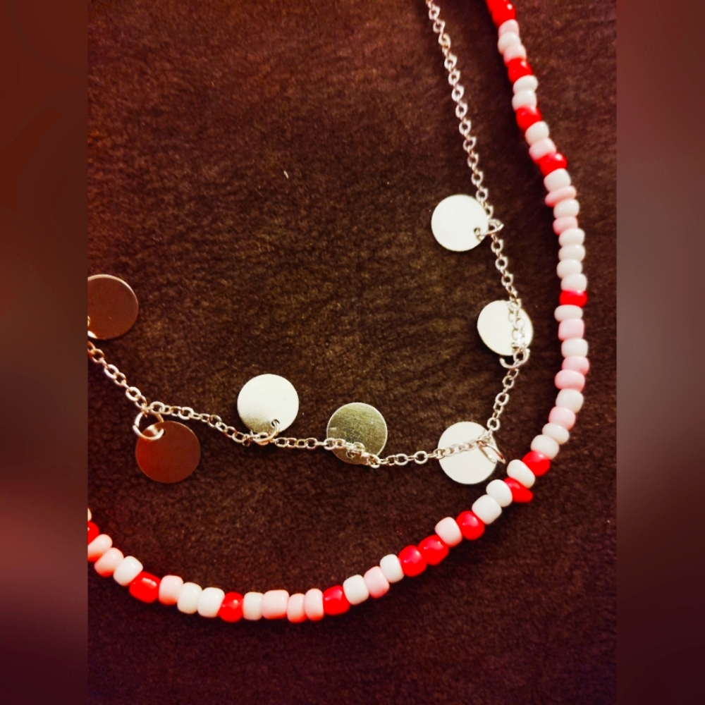 Beaded Necklace with Silver Accents pink